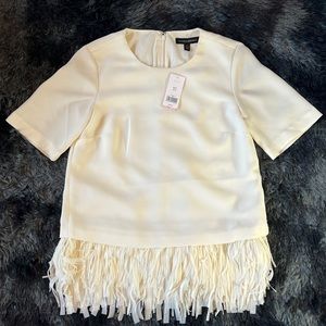 Banana Republic | White/ Cream Structured Top with Fringe Hem | NWT | XXS petite